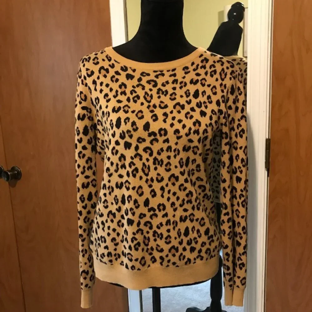 J. Crew Women's Leopard jacquard pullover sweater Khaki/Black Size XS